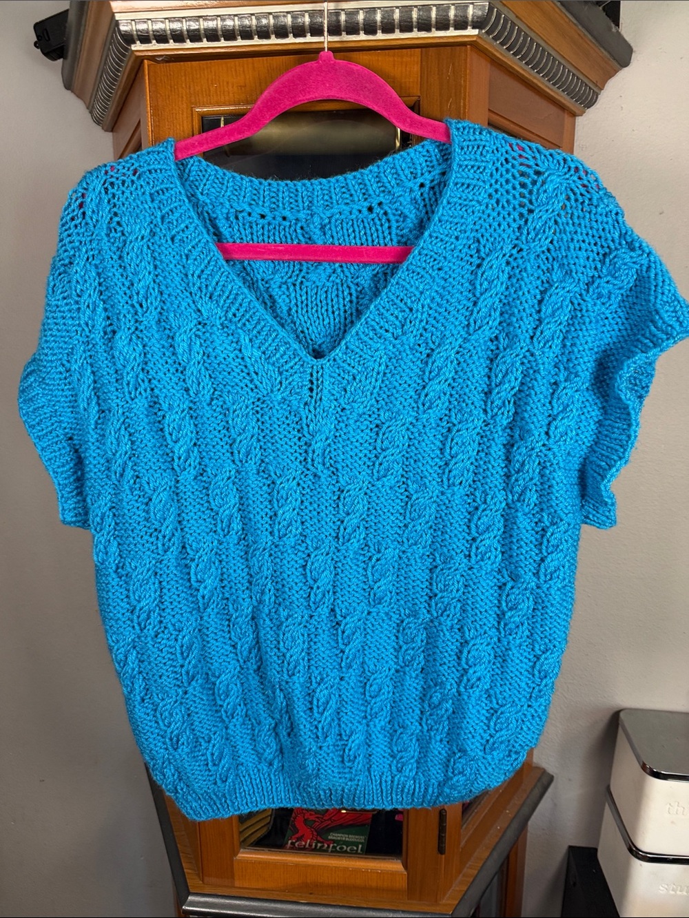 Bright Teal Cable Knit V-Neck Sweater - Women